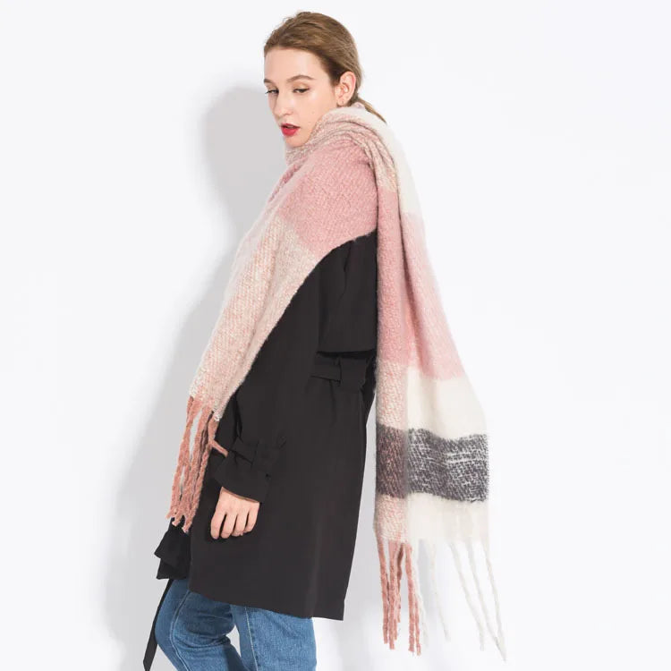 Women’s Plaid Winter Scarf – Soft Warm Tassel Shawl Wrap, Oversized
