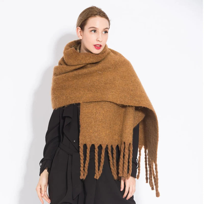 Women’s Plaid Winter Scarf – Soft Warm Tassel Shawl Wrap, Oversized