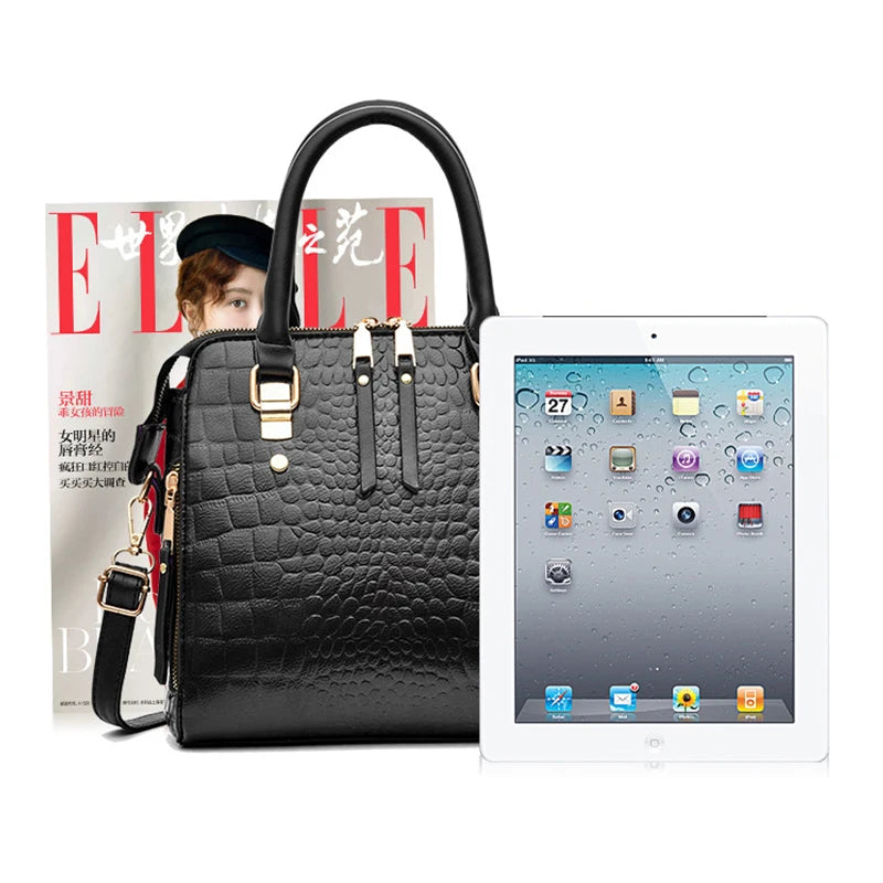 Women’s Croc-Pattern Faux Leather Shoulder Bag – Tassel Detail Handbag