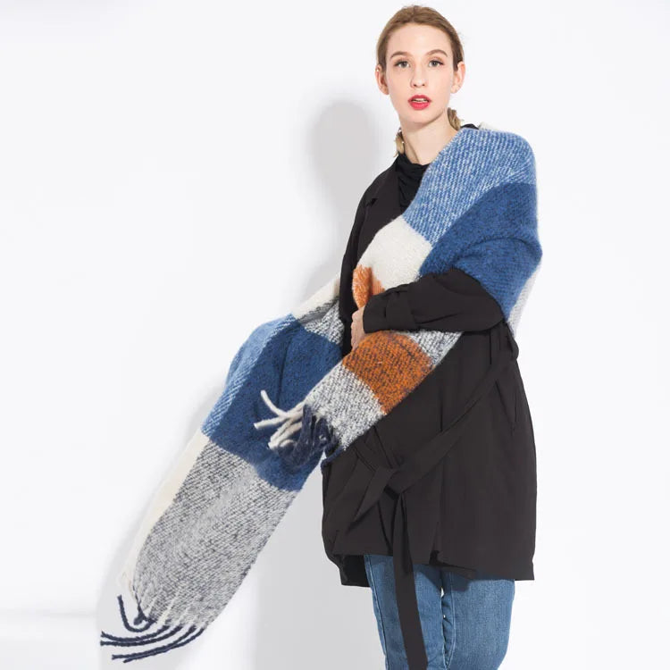 Women’s Plaid Winter Scarf – Soft Warm Tassel Shawl Wrap, Oversized