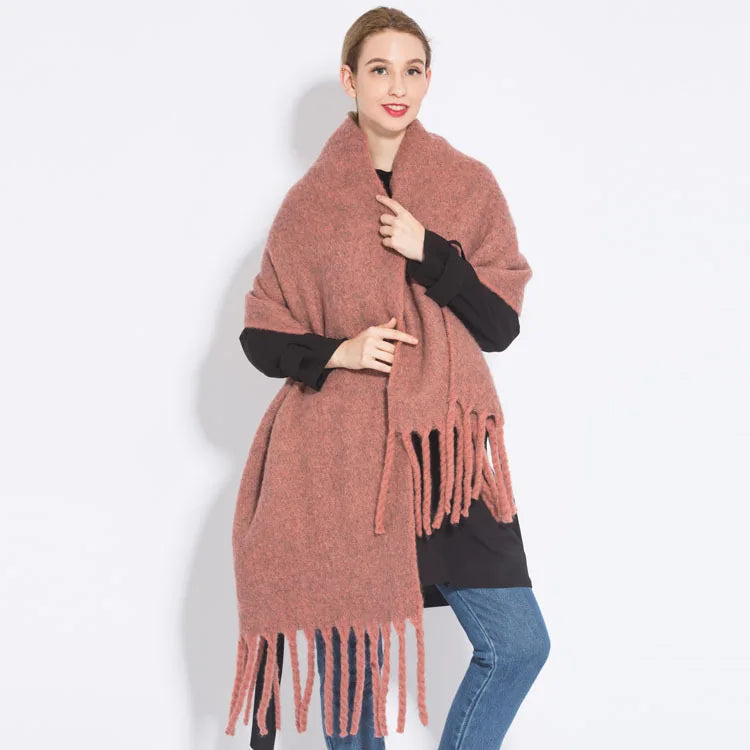 Women’s Plaid Winter Scarf – Soft Warm Tassel Shawl Wrap, Oversized