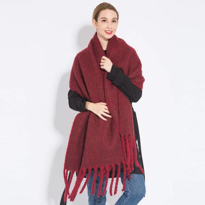 Women’s Plaid Winter Scarf – Soft Warm Tassel Shawl Wrap, Oversized