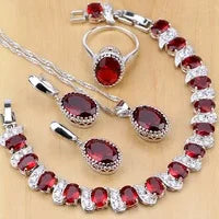 Women’s Sterling Silver Zircon Jewelry Set – Necklace, Earrings, Bracelet & Ring