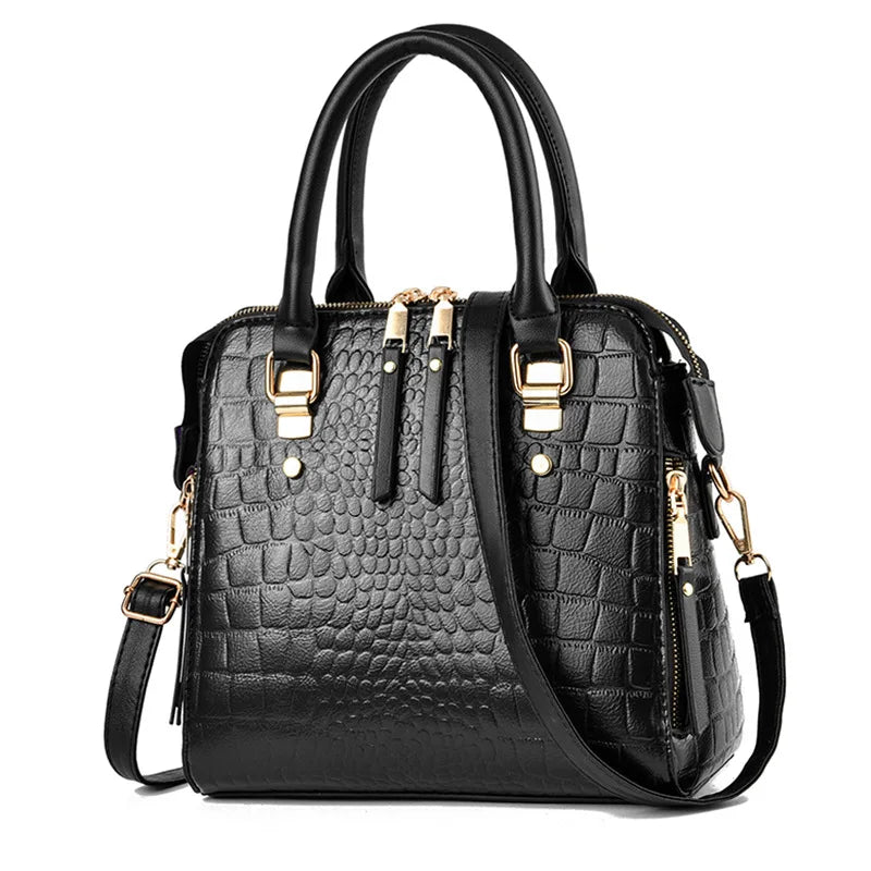 Women’s Croc-Pattern Faux Leather Shoulder Bag – Tassel Detail Handbag