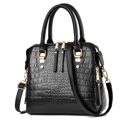 Women’s Croc-Pattern Faux Leather Shoulder Bag – Tassel Detail Handbag