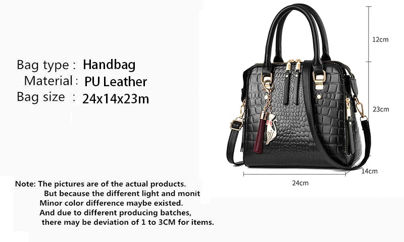 Women’s Croc-Pattern Faux Leather Shoulder Bag – Tassel Detail Handbag