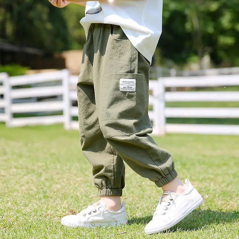 Kids’ Cotton-Linen Harem Pants – Breathable Cargo Joggers