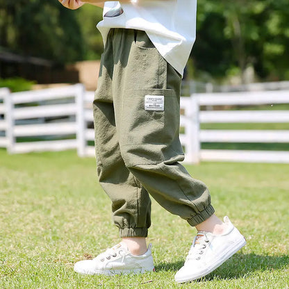 Kids’ Cotton-Linen Harem Pants – Breathable Cargo Joggers