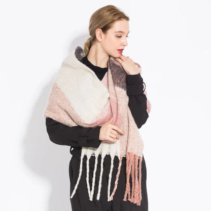 Women’s Plaid Winter Scarf – Soft Warm Tassel Shawl Wrap, Oversized