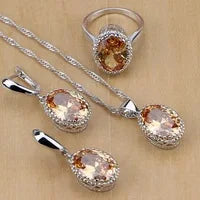 Women’s Sterling Silver Zircon Jewelry Set – Necklace, Earrings, Bracelet & Ring