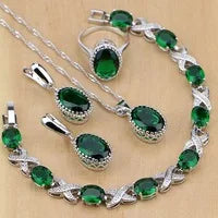 Women’s Sterling Silver Zircon Jewelry Set – Necklace, Earrings, Bracelet & Ring