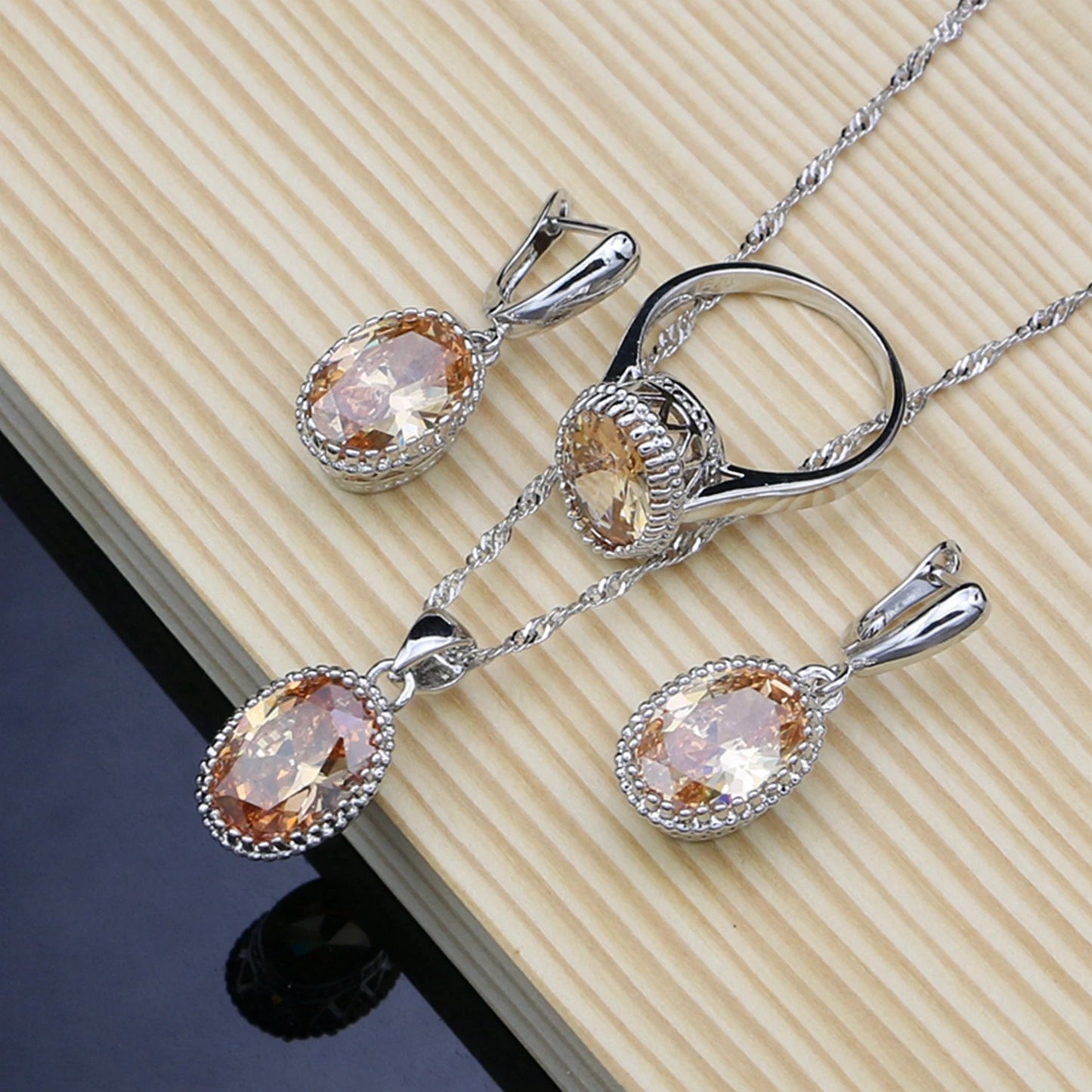 Women’s Sterling Silver Zircon Jewelry Set – Necklace, Earrings, Bracelet & Ring
