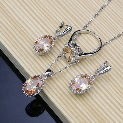 Women’s Sterling Silver Zircon Jewelry Set – Necklace, Earrings, Bracelet & Ring