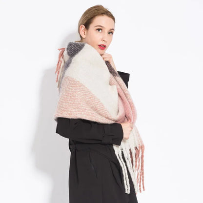 Women’s Plaid Winter Scarf – Soft Warm Tassel Shawl Wrap, Oversized