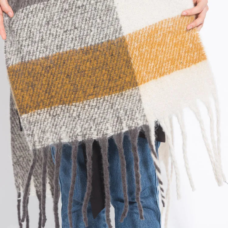 Women’s Plaid Winter Scarf – Soft Warm Tassel Shawl Wrap, Oversized