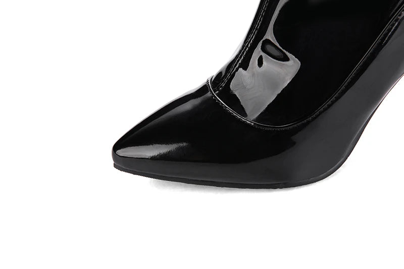 Women’s Over-the-Knee Patent Boots – Pointed Toe, Side-Zip, Stiletto Heel