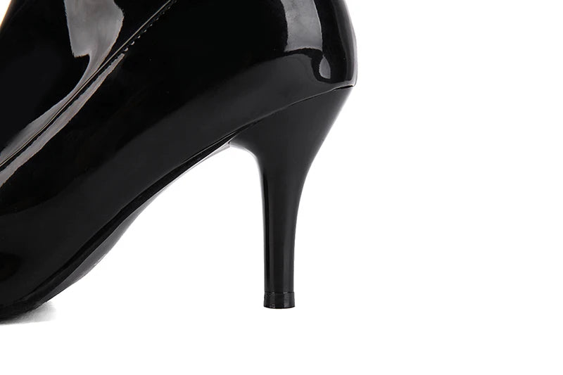 Women’s Over-the-Knee Patent Boots – Pointed Toe, Side-Zip, Stiletto Heel