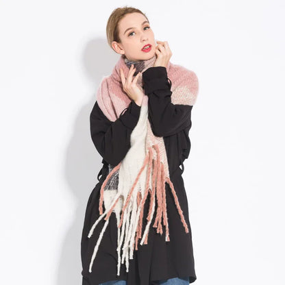 Women’s Plaid Winter Scarf – Soft Warm Tassel Shawl Wrap, Oversized