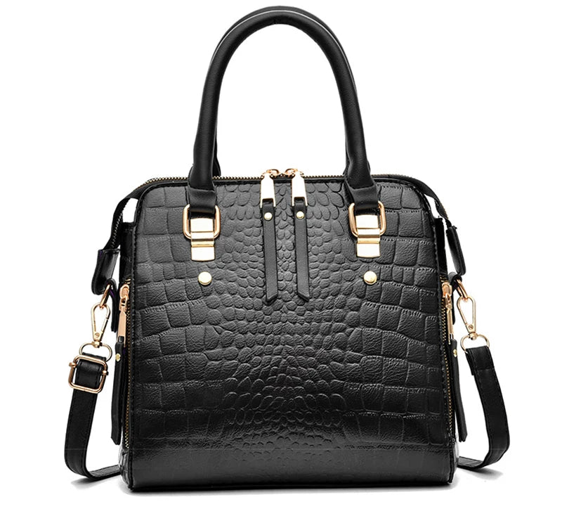 Women’s Croc-Pattern Faux Leather Shoulder Bag – Tassel Detail Handbag