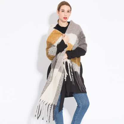 Women’s Plaid Winter Scarf – Soft Warm Tassel Shawl Wrap, Oversized