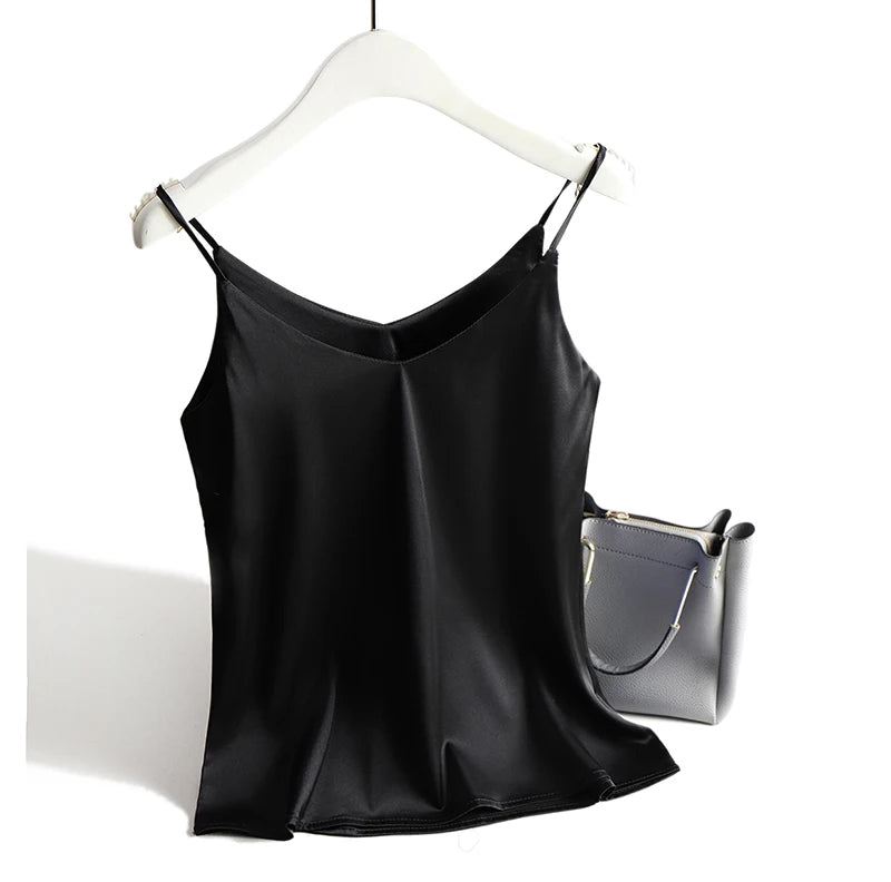 Women's Satin V-Neck Cami Top – Lightweight, Travel-Ready Style