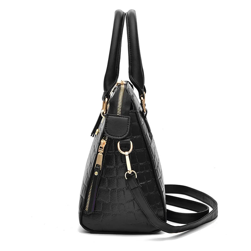 Women’s Croc-Pattern Faux Leather Shoulder Bag – Tassel Detail Handbag