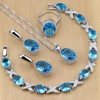 Women’s Sterling Silver Zircon Jewelry Set – Necklace, Earrings, Bracelet & Ring