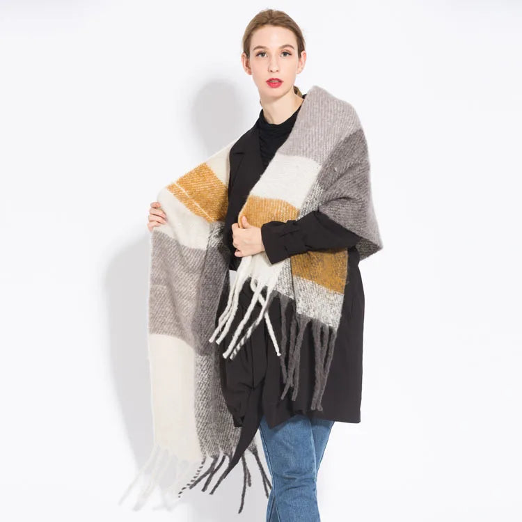 Women’s Plaid Winter Scarf – Soft Warm Tassel Shawl Wrap, Oversized