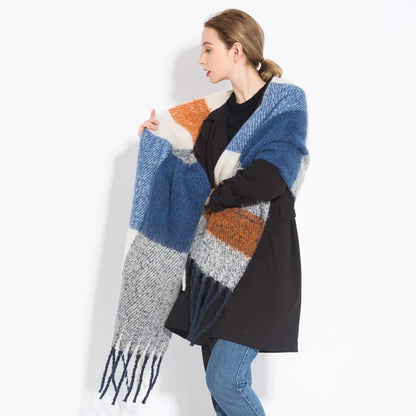 Women’s Plaid Winter Scarf – Soft Warm Tassel Shawl Wrap, Oversized