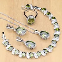 Women’s Sterling Silver Zircon Jewelry Set – Necklace, Earrings, Bracelet & Ring