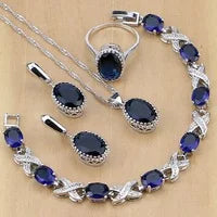Women’s Sterling Silver Zircon Jewelry Set – Necklace, Earrings, Bracelet & Ring