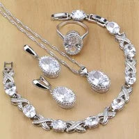 Women’s Sterling Silver Zircon Jewelry Set – Necklace, Earrings, Bracelet & Ring