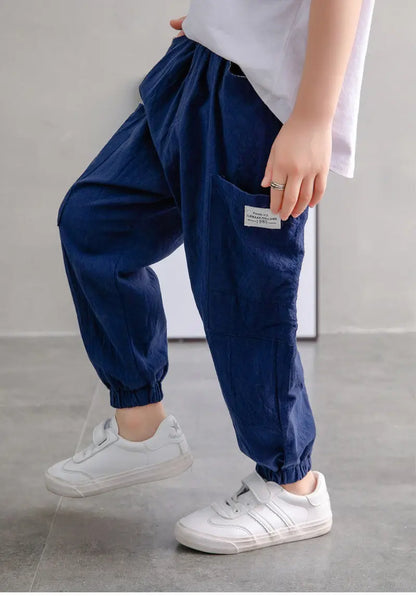 Kids’ Cotton-Linen Harem Pants – Breathable Cargo Joggers
