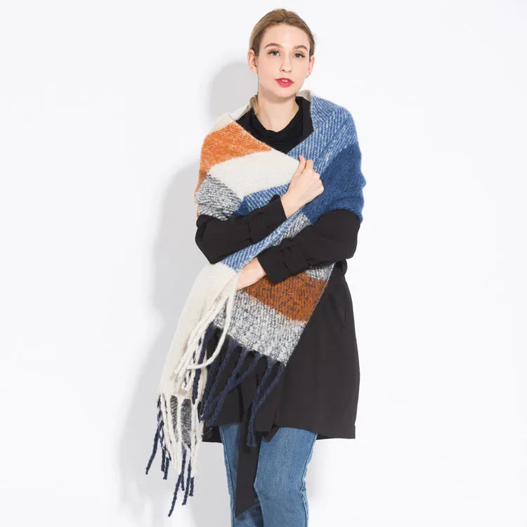 Women’s Plaid Winter Scarf – Soft Warm Tassel Shawl Wrap, Oversized