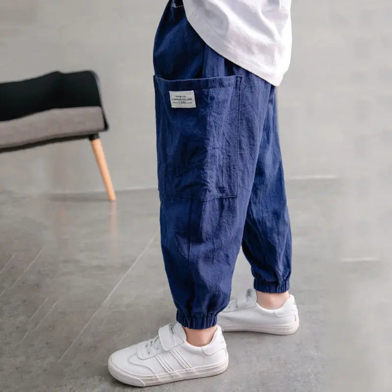 Kids’ Cotton-Linen Harem Pants – Breathable Cargo Joggers