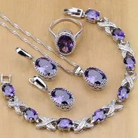 Women’s Sterling Silver Zircon Jewelry Set – Necklace, Earrings, Bracelet & Ring