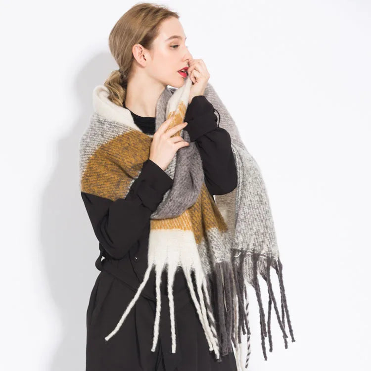 Women’s Plaid Winter Scarf – Soft Warm Tassel Shawl Wrap, Oversized