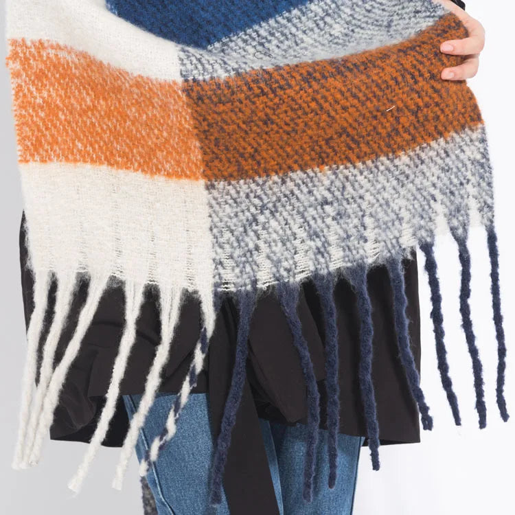 Women’s Plaid Winter Scarf – Soft Warm Tassel Shawl Wrap, Oversized