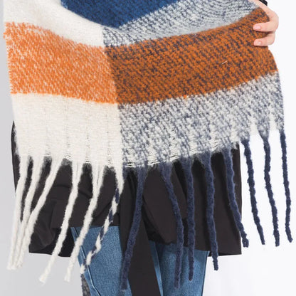 Women’s Plaid Winter Scarf – Soft Warm Tassel Shawl Wrap, Oversized