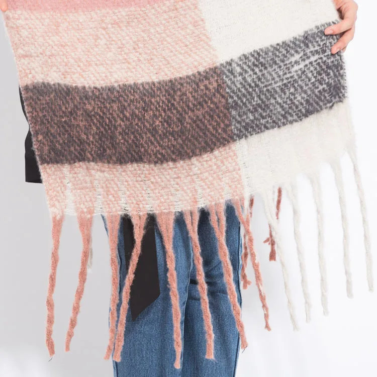 Women’s Plaid Winter Scarf – Soft Warm Tassel Shawl Wrap, Oversized