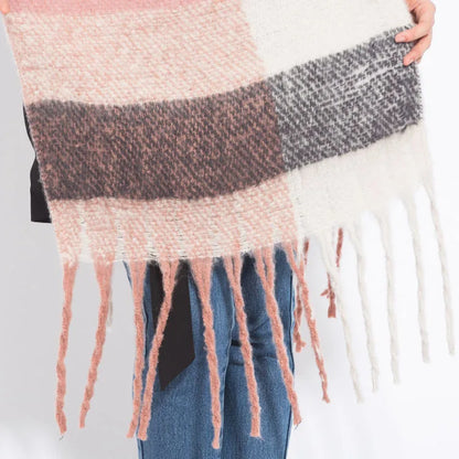 Women’s Plaid Winter Scarf – Soft Warm Tassel Shawl Wrap, Oversized