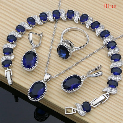 Women’s Sterling Silver Zircon Jewelry Set – Necklace, Earrings, Bracelet & Ring