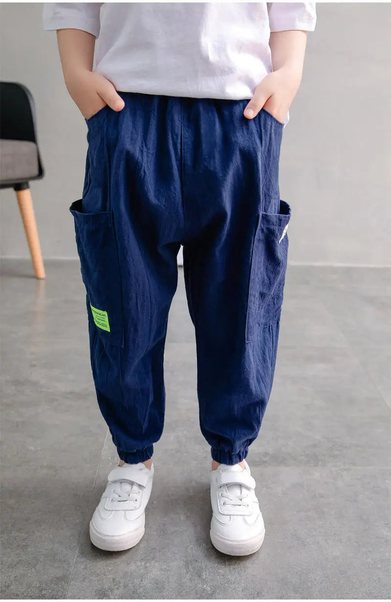 Kids’ Cotton-Linen Harem Pants – Breathable Cargo Joggers
