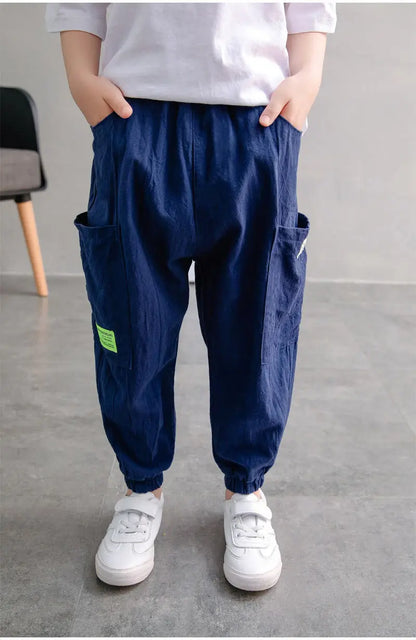Kids’ Cotton-Linen Harem Pants – Breathable Cargo Joggers