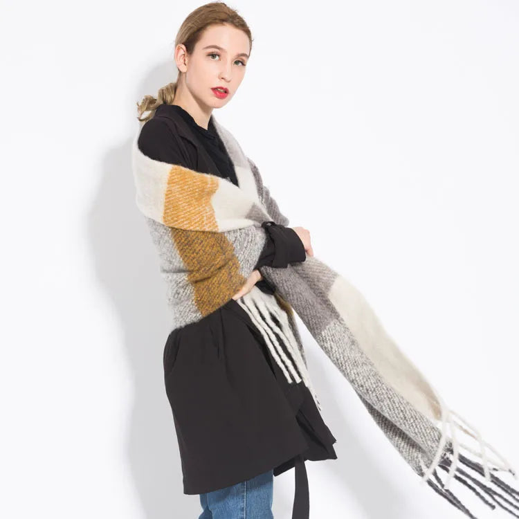 Women’s Plaid Winter Scarf – Soft Warm Tassel Shawl Wrap, Oversized