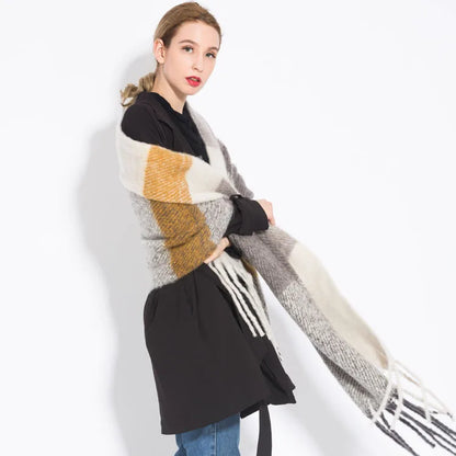 Women’s Plaid Winter Scarf – Soft Warm Tassel Shawl Wrap, Oversized