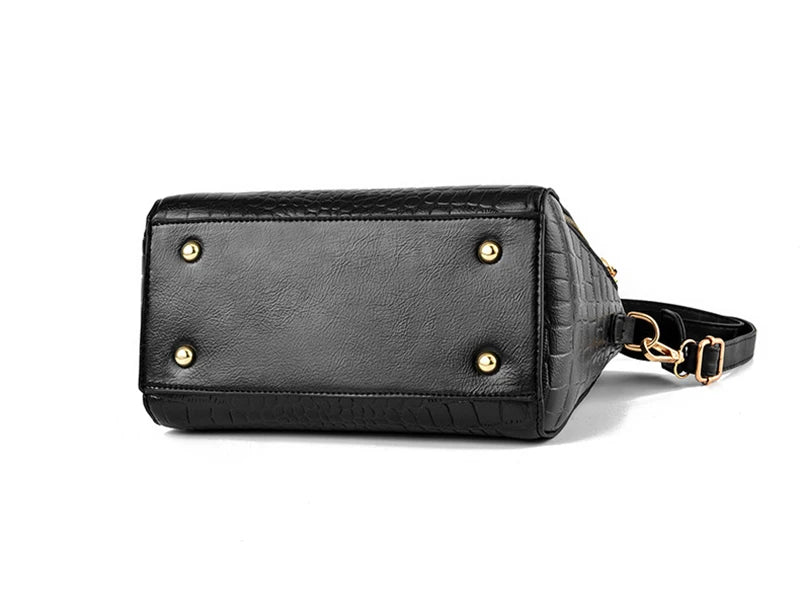 Women’s Croc-Pattern Faux Leather Shoulder Bag – Tassel Detail Handbag