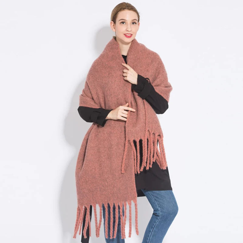 Women’s Plaid Winter Scarf – Soft Warm Tassel Shawl Wrap, Oversized