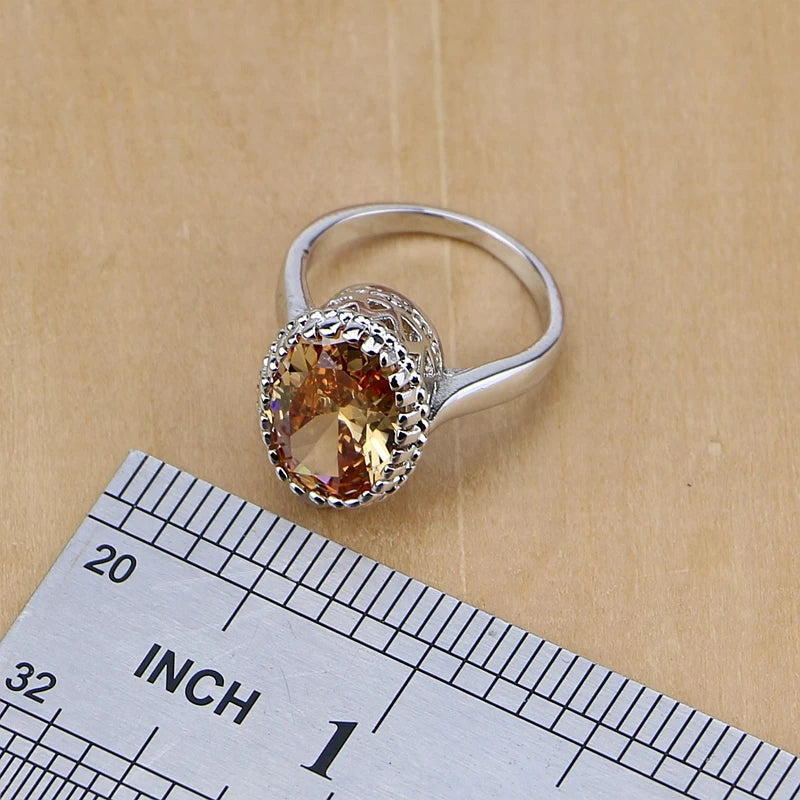 Women’s Sterling Silver Zircon Jewelry Set – Necklace, Earrings, Bracelet & Ring