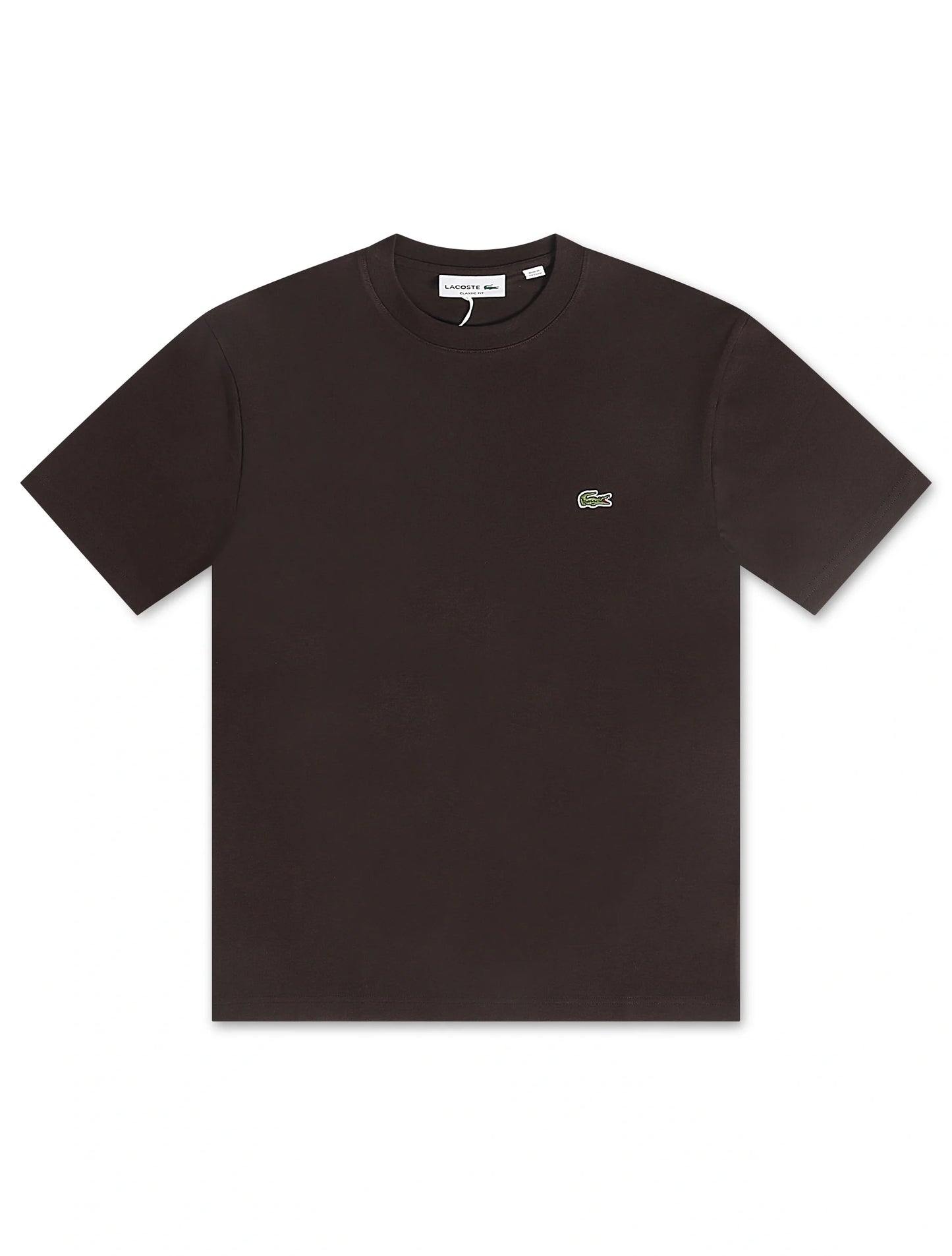 Black t-shirt with a brand logo on a white background